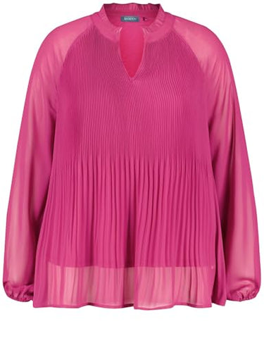 Samoon Damen Ausgestellte Plisseebluse Langarm, Ballonärmel, elastischer Ärmelsaum unifarben Bright Amazing Pink 48 im Sale